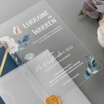 Simple rustic floral acrylic wedding invite with blush and blue hues, spring and summer weddings, fall weddings WS244