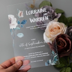 Simple rustic floral acrylic wedding invite with blush and blue hues, spring and summer weddings, fall weddings WS244