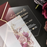 Bohemian floral vellum wedding invite, unique irregular acrylic wedding invitations, gold, plum and mauve, fall and winter wedding WS246