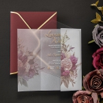 Bohemian floral vellum wedding invite, unique irregular acrylic wedding invitations, gold, plum and mauve, fall and winter wedding WS246