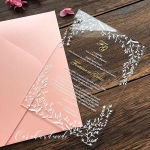 Minimalist elegant and rustic acrylic wedding invitations with leafy design, fall and winter wedding invites WS247