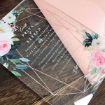 Elegant and rustic blush roses acrylic wedding invite with geometric design, watercolor wedding invite WS248