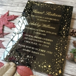 Black acrylic wedding invitations with an array of stars decors, gold wedding invitations, fall and winter weddings WS250