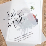 Romantic and rustic vellum save the date with twine and tag, craft paper lining invite STD016