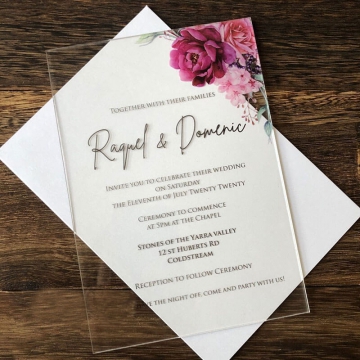 Burgundy rustic floral acrylic wedding invitation WS241