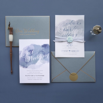Mild dusty blue watercolor wedding invitations WS259