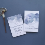 Mild dusty blue watercolor wedding invitations cheap beach summer wedding WS259