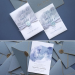 Mild dusty blue watercolor wedding invitations cheap beach summer wedding WS259