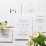 Minimalist white and gold elegant wedding invitations, foil wedding invitations WS263