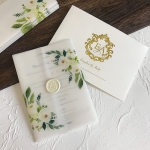 Elegant rustic green and white wedding invitations, vellum wedding invitations, floral wedding invitations WS264
