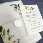 Elegant rustic green and white wedding invitations, vellum wedding invitations, floral wedding invitations WS264