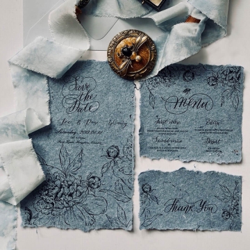 Deckle edge fine art wedding invitations, minimalist wedding invitations WS268