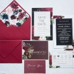Romantic burgundy and black wedding invitation, fall and winter wedding invite WS270