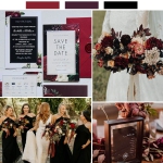 Romantic burgundy and black wedding invitation, fall and winter wedding invite WS270