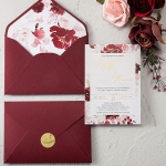 Elegant and rustic burgundy and blush watercolor wedding invite with gold foil calligraphy, spring, fall, summer WS271