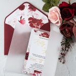 Elegant and rustic burgundy and blush watercolor wedding invite with gold foil calligraphy, spring, fall, summer WS271