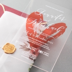 Romantic orange watercolor heart shape acrylic wedding invitation with vellum wrap, clear wedding invitations WS273