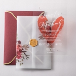 Romantic orange watercolor heart shape acrylic wedding invitation with vellum wrap, clear wedding invitations WS273