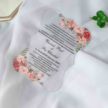 Rustic floral florals acrylic wedding invitations, spring summer fall wedding invites WS274
