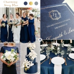 Formal royal navy blue and gold foil wedding invitations WS281 