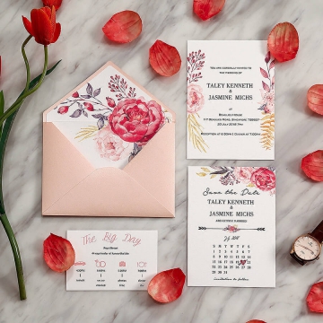 Romantic blush flower watercolor rustic wedding invitations WS282