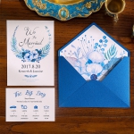 Double print blue watercolor wedding invitations, rustic wedding invites WS284