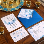 Double print blue watercolor wedding invitations, rustic wedding invites WS284