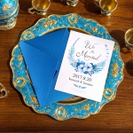 Double print blue watercolor wedding invitations, rustic wedding invites WS284