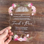 Irregular clear acrylic wedding invitations with pink flowers WS290