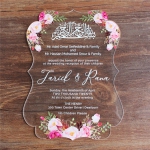 Irregular clear acrylic wedding invitations with pink flowers WS290