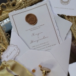 Vintage deckle dege wedding invitations with wax seals WS295