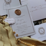 Vintage deckle dege wedding invitations with wax seals WS295