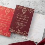Romantic retro vintage burgundy and gold foil flat wedding invitation WS298
