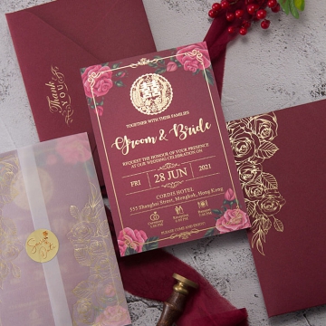 Romantic pink floral and foil wedding invitation WS299