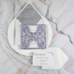 Lavender Laser Cut Wrap Wedding Invitation With Silver Glittery Liner WS304