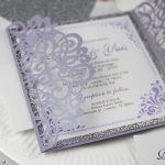 Lavender Laser Cut Wrap Wedding Invitation With Silver Glittery Liner WS304