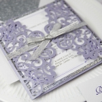 Lavender Laser Cut Wrap Wedding Invitation With Silver Glittery Liner WS304