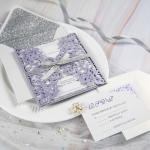 Lavender Laser Cut Wrap Wedding Invitation With Silver Glittery Liner WS304