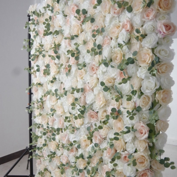 White and Cream Blossom Fabric Rolling Up Curtain Flower Wall FW006